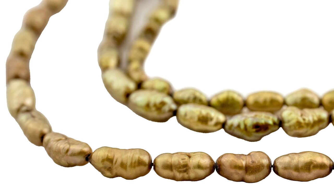 The Bead Chest Japanese Rice Pearl Beads: Vintage Golden Green 4mm Elegance | Full Strand